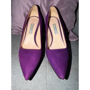 Prada Granato Suede Platform Pumps Purple Block Heel 37 / 6.5 Resoled Italy